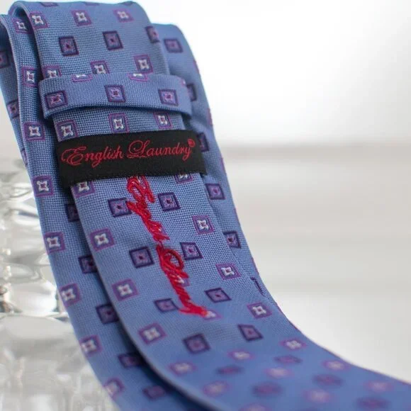 SILK Woven Tie - Blue Square Pattern | English Laundry - Picture 6 of 7